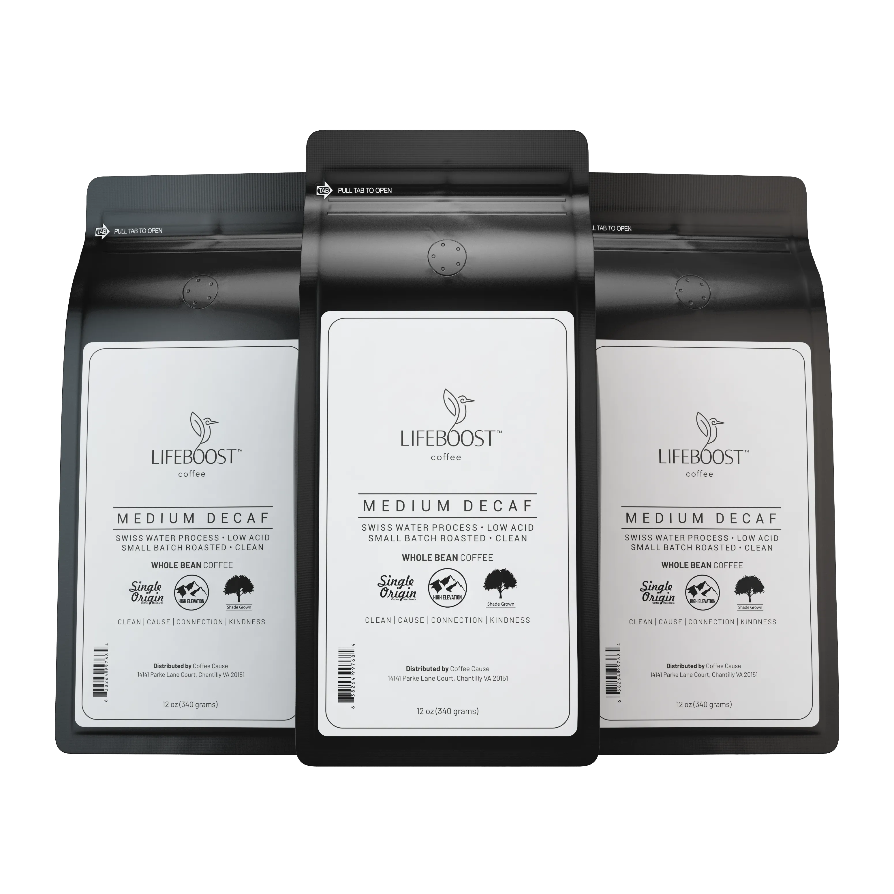 3x Decaf Coffee 12 oz Bag, Single Origin,  Medium Roast ORD