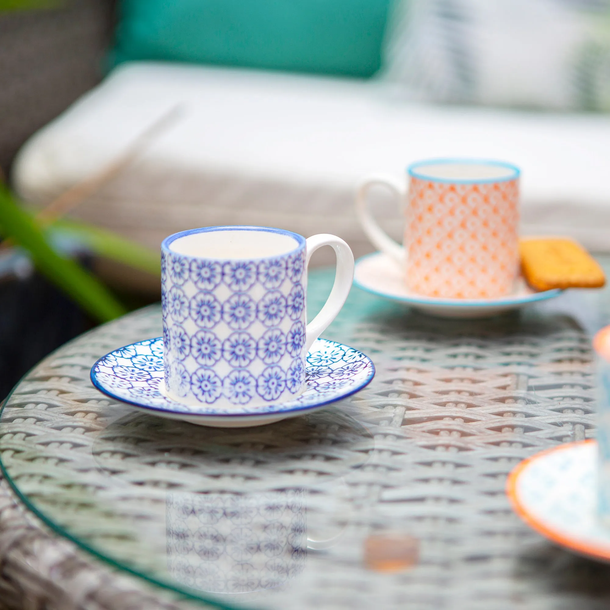 65ml Hand Printed Espresso Cups & Saucers - Pack of Six - By Nicola Spring