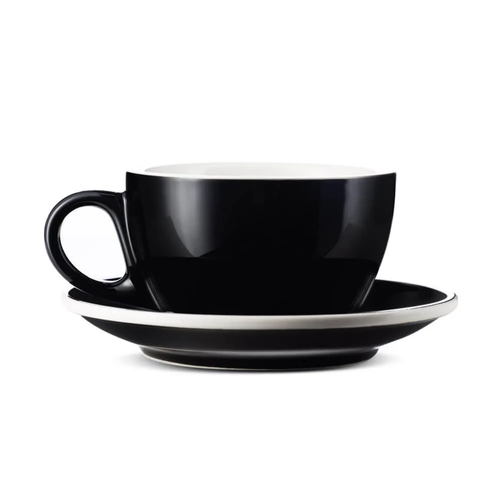 Espresso Parts Porcelain Latte Cup & Saucer - Black (8oz/252ml)