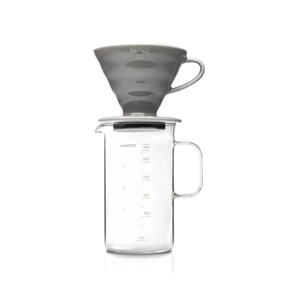 Hario Beaker Server and Ceramic V60 02 Dripper Coffee Set - Gray