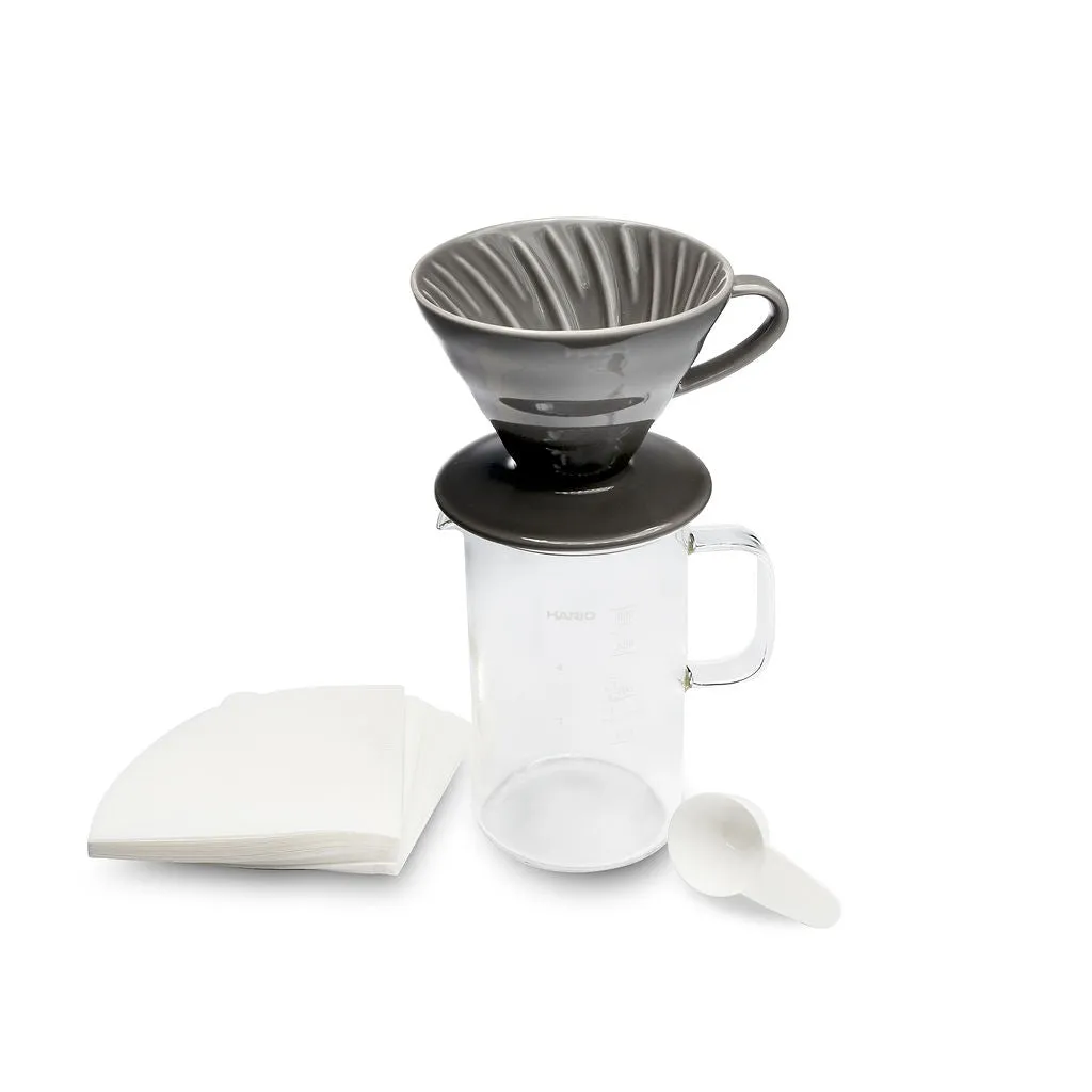 Hario Beaker Server and Ceramic V60 02 Dripper Coffee Set - Gray