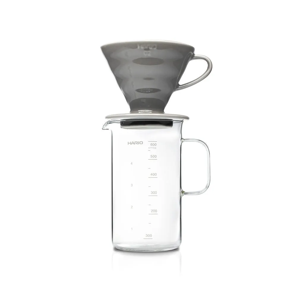 Hario Beaker Server and Ceramic V60 02 Dripper Coffee Set - Gray