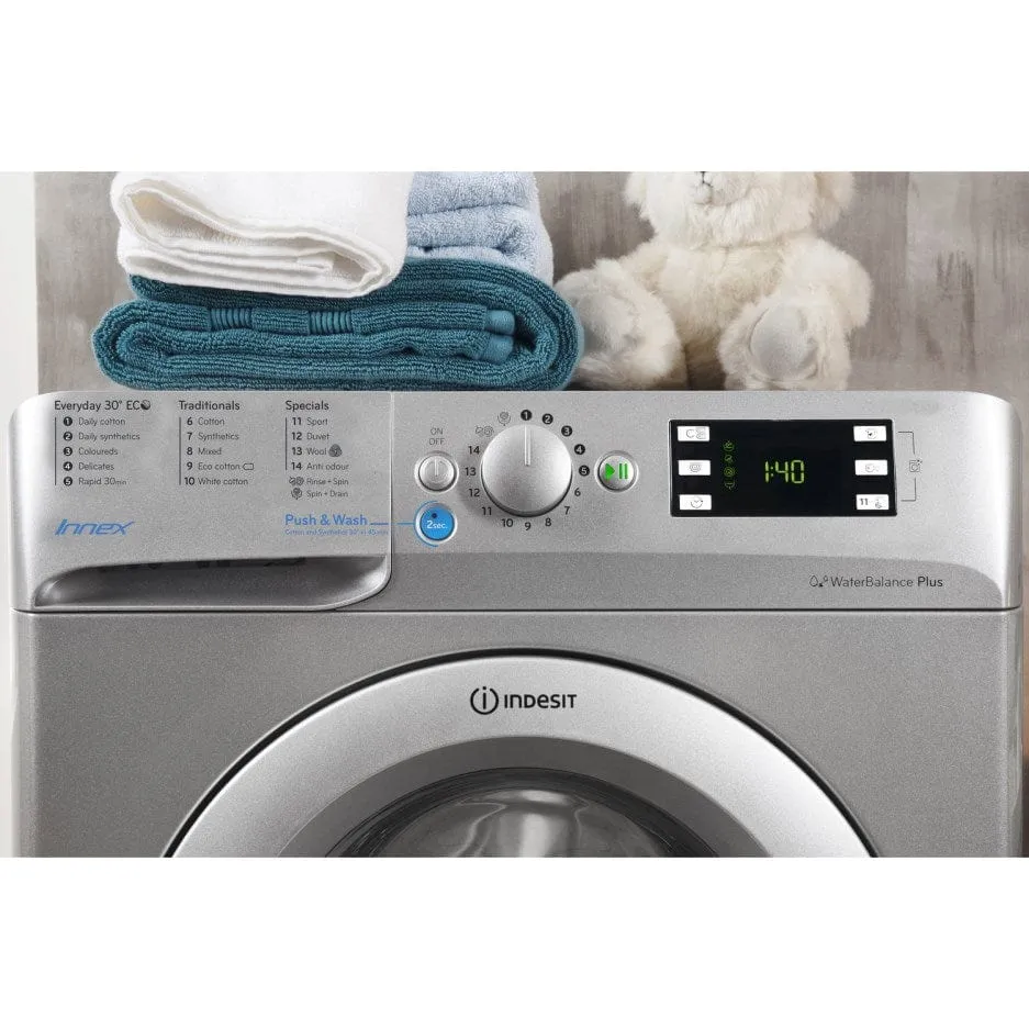 Indesit BWE91484 Freestanding Washing Machine 9kg Load 1400rpm Spin, Silver