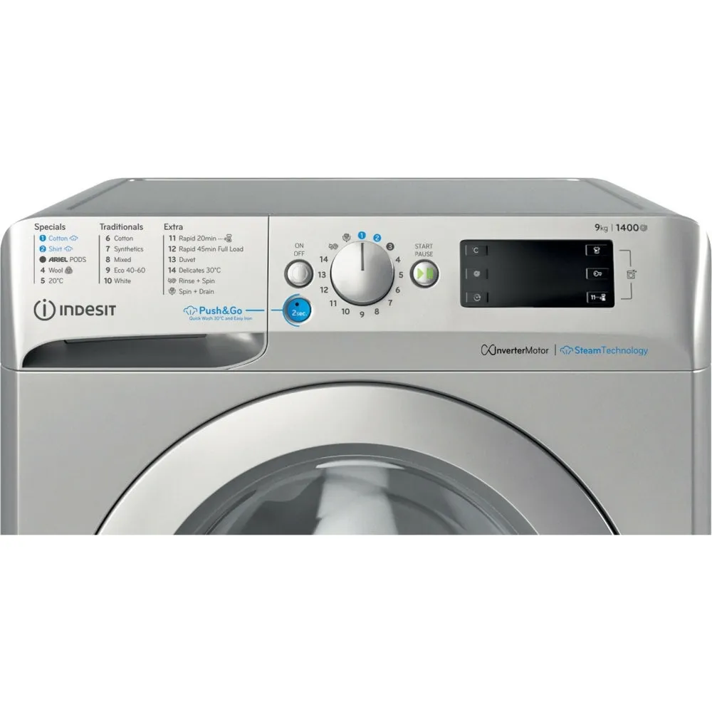 Indesit BWE91496XSV Washing Machine, 9kg, 1400 Spin, Silver, A Rated