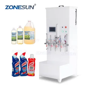 ZS-YTCR4 Semi-automatic 4 Heads Bleach Toilet Cleanser Liquid Bottle Gravity Anti-Corrosive Liquid Filling Machine